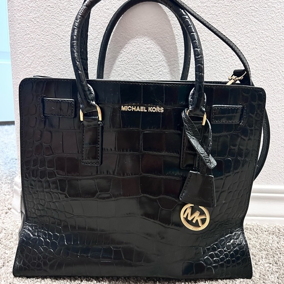 Michael Kors Black Croc-Embossed Satchel - Picture 1 of 4